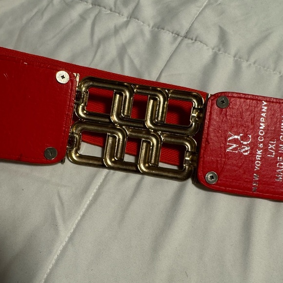 Y2K Gold Geometric Wide Stretch Belt New York & Co Interlock L/XL Orange 90s - Picture 10 of 14